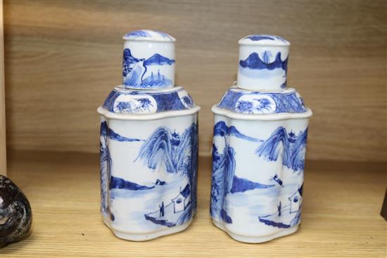 A pair of Chinese blue and white tea caddies height 19.5cm